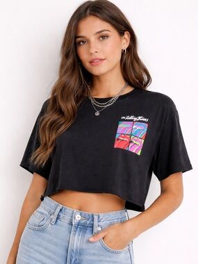 🎀 Rolling Stones Andy Warhol Pop-Art Cropped T-Shirt XS Oversize